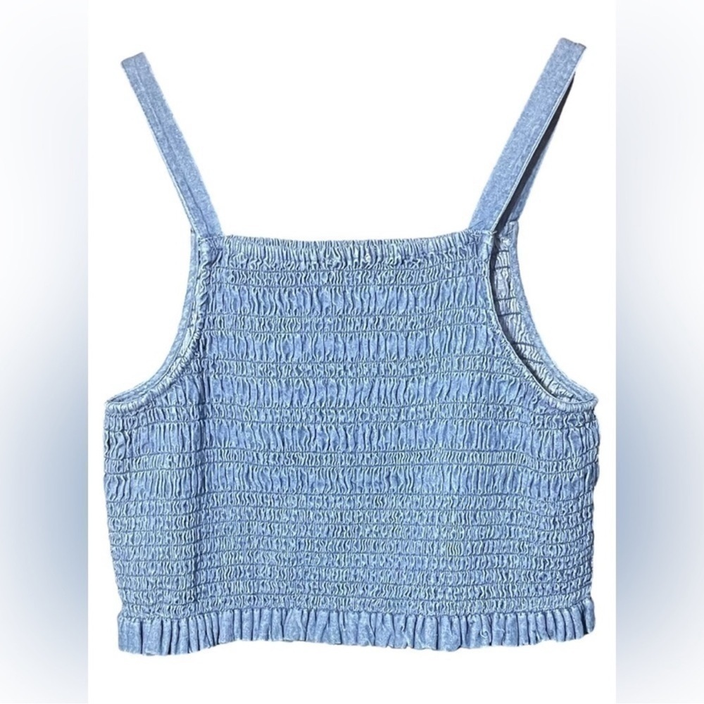 Copper Key Cropped 70's Style Denim Tank Top Smocked Size Extra Large read below